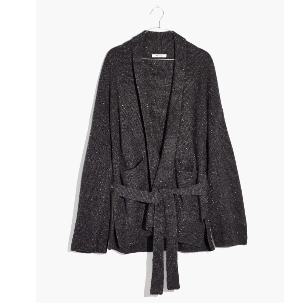 Madewell Donegal Tie-Waist Cardigan Sweater in Donegal Thunder Heather Black - L - Picture 12 of 12